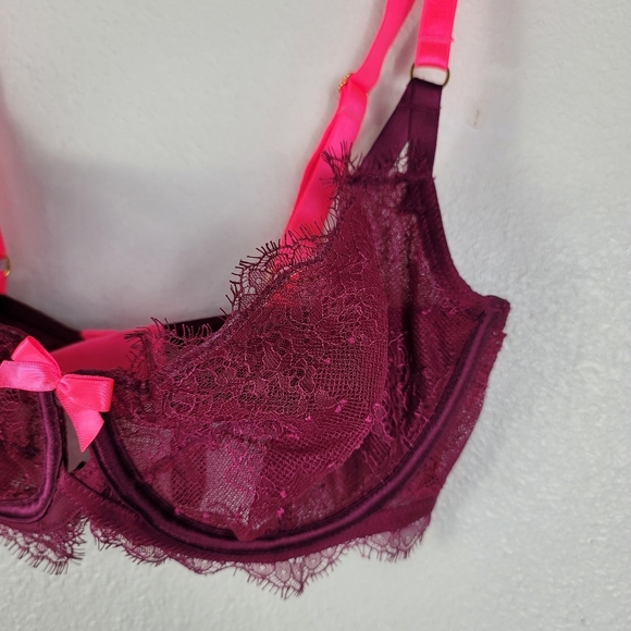 Victoria's Secret Very Sexy Unlined Demi Pink Lace Bra Sz 32DD - Picture 3 of 8